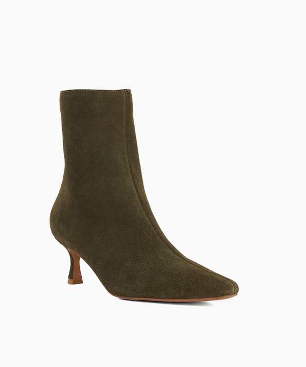Dune London Octavia - Green Suede Kitten Heel Ankle Boots