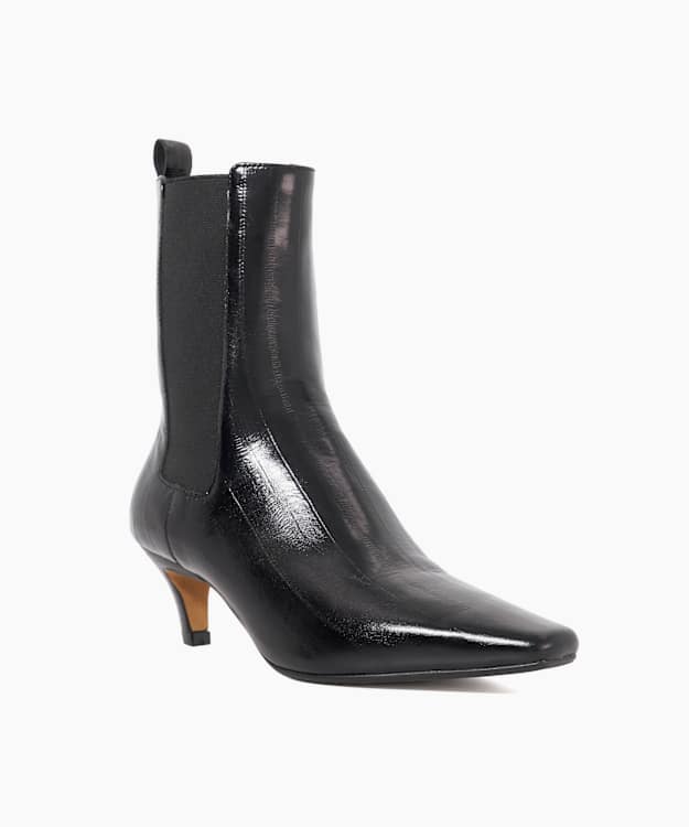 Dune London Odele - Black Chiselled Toe Kitten Heel Chelsea Ankle Boots