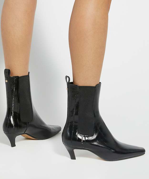 Dune London Odele - Black Chiselled Toe Kitten Heel Chelsea Ankle Boots