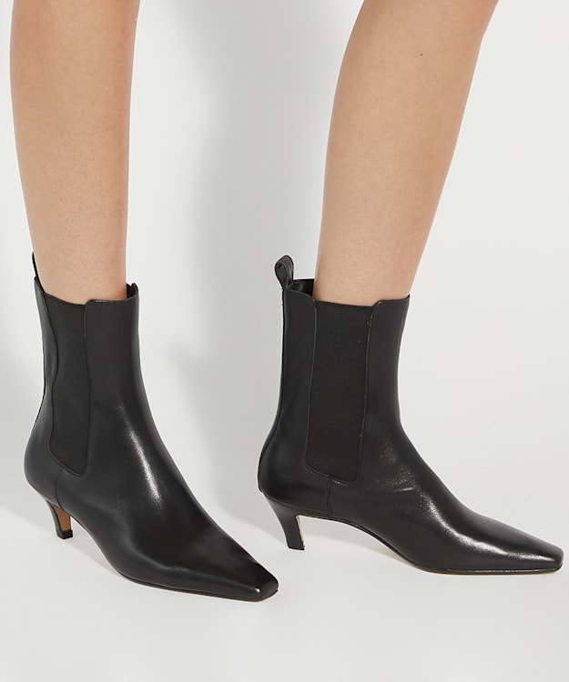 Dune London Odele - Black Chiselled Toe Kitten Heel Chelsea Ankle Boots