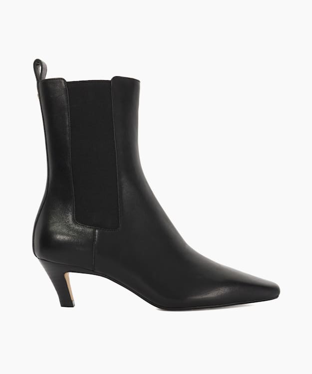 dune london Odele - Black Chiselled Toe Kitten Heel Chelsea Ankle Boots
