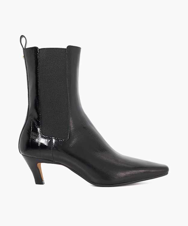dune london Odele - Black Chiselled Toe Kitten Heel Chelsea Ankle Boots