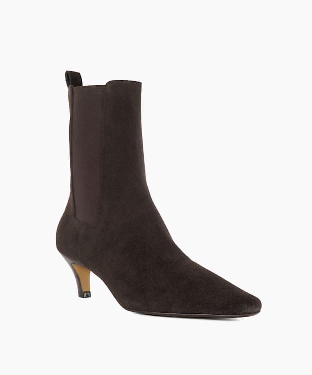 Dune London Odele - Brown Chiselled Toe Kitten Heel Chelsea Ankle Boots