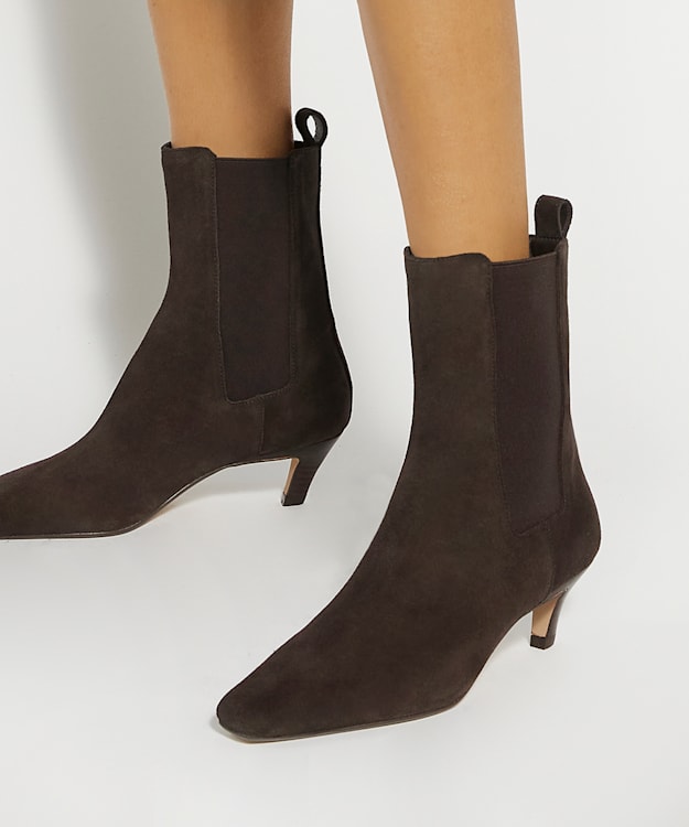 Dune London Odele - Brown Chiselled Toe Kitten Heel Chelsea Ankle Boots