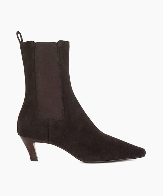 dune london Odele - Brown Chiselled Toe Kitten Heel Chelsea Ankle Boots