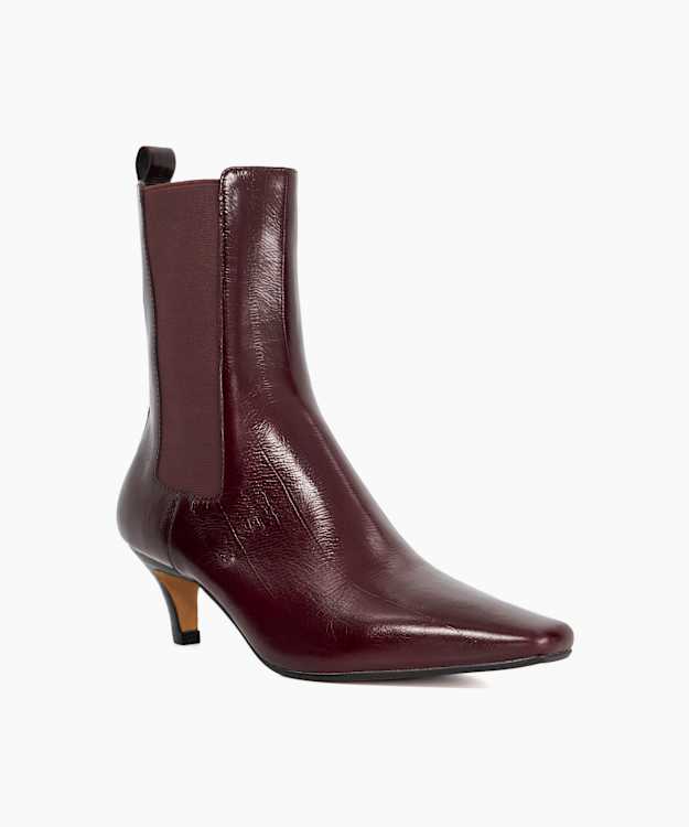Dune London Odele - Dark Red Chiselled Toe Kitten Heel Chelsea Ankle Boots