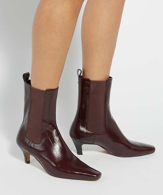 Dune London Odele - Dark Red Chiselled Toe Kitten Heel Chelsea Ankle Boots