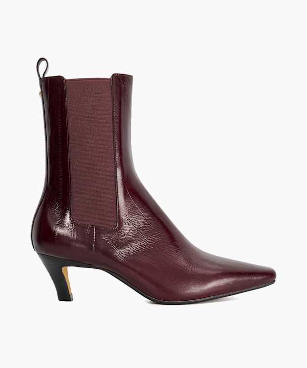 dune london Odele - Dark Red Chiselled Toe Kitten Heel Chelsea Ankle Boots
