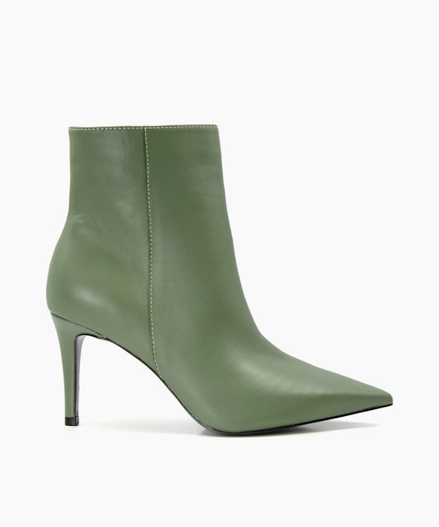 dune london Oliyah - Khaki Stiletto-Heel Leather Ankle Boots