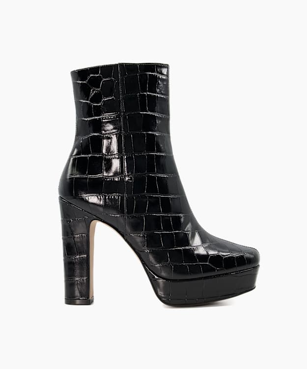 dune london Olympic - Black Leather Croc-Effect Ankle Boots