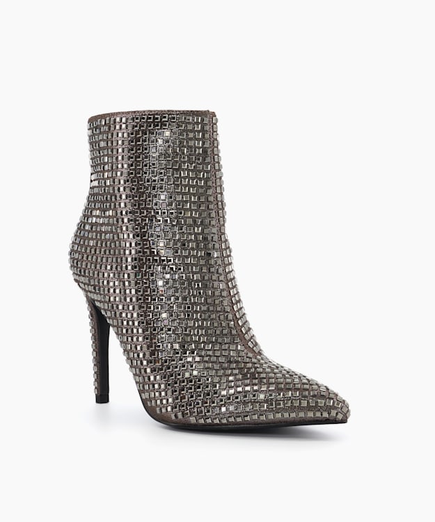 Dune London Oncores - Pewter Diamante Metallic Stiletto Ankle Boots