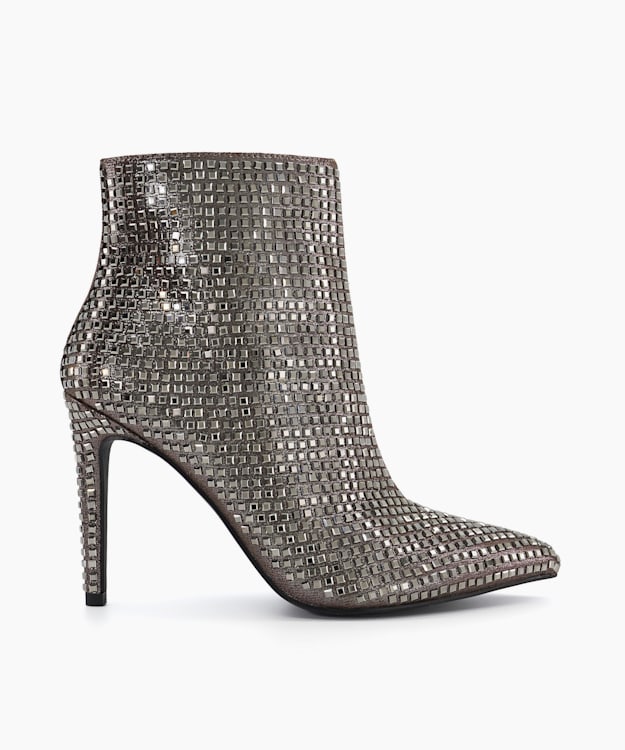 dune london Oncores - Pewter Diamante Metallic Stiletto Ankle Boots