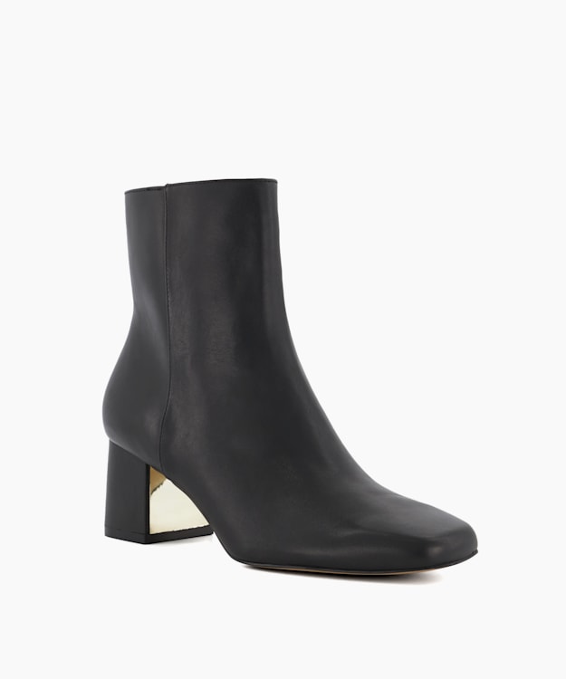 Dune London Onsen - Black Metal-Plated Leather Block-Heel Ankle Boots