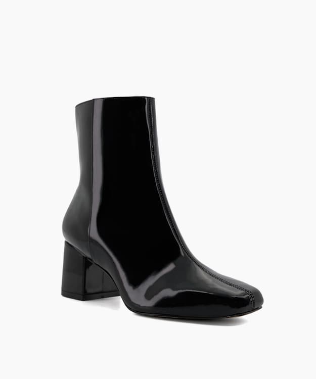 Dune London Onsen - Black Patent Block-Heel Ankle Boots