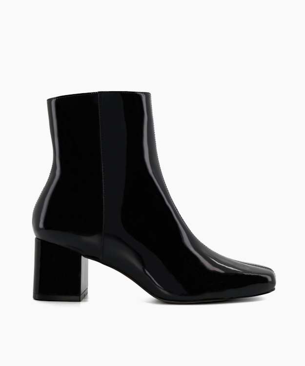 dune london Onsen - Black Patent Block-Heel Ankle Boots