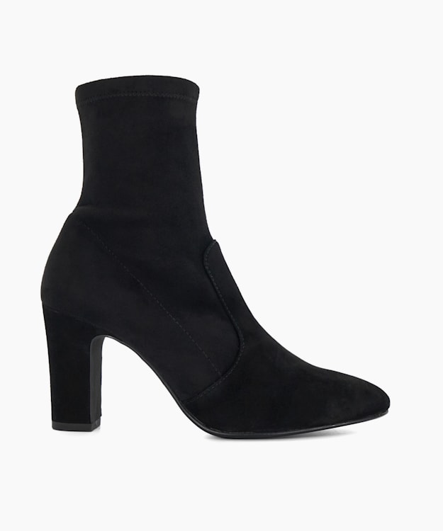 dune london Optilly - Black Almond Toe Block Heel Sock Boots