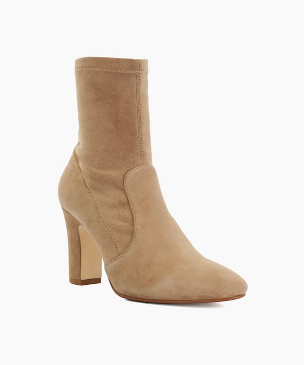 Dune London Optilly - Caramel Almond Toe Block Heel Sock Boots