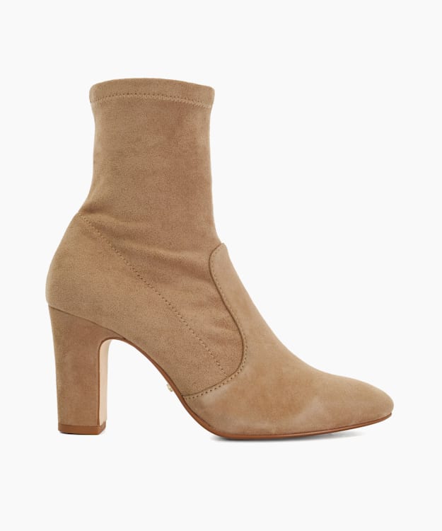 dune london Optilly - Caramel Almond Toe Block Heel Sock Boots