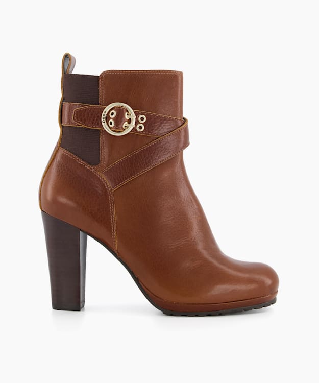 dune london Oreana - Tan Leather Buckle-Strap Ankle Boots