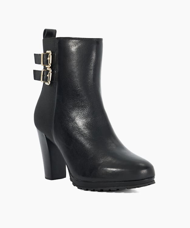 Dune London Oreanix - Black Double Buckle Block Heel Boots