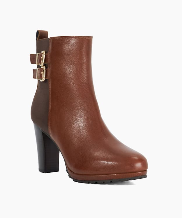 Dune London Oreanix - Tan Double Buckle Block Heel Boots