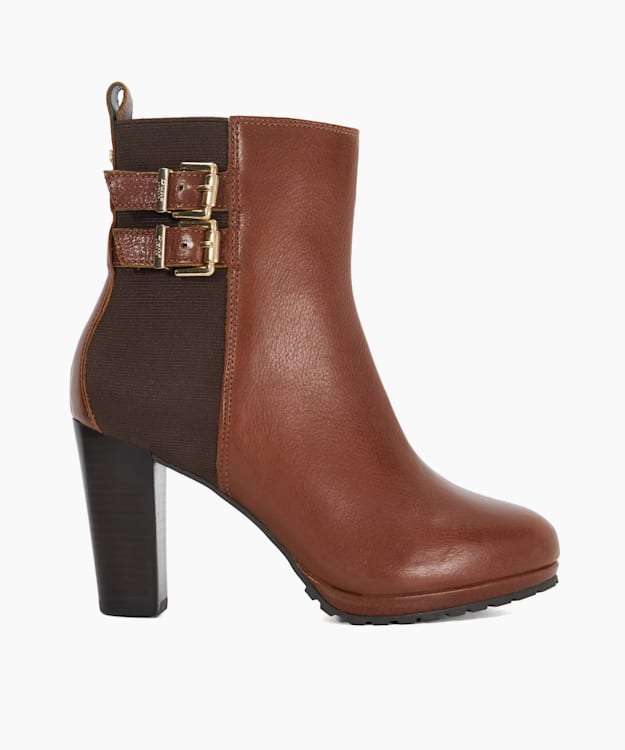 dune london Oreanix - Tan Double Buckle Block Heel Boots