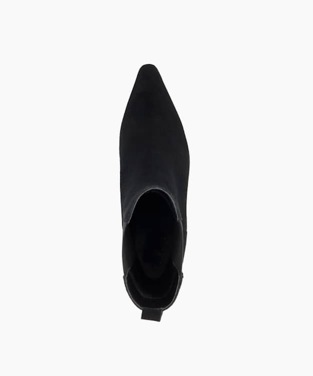 Dune London Orie - Black Suede Pointed Toe Slanted Heel Ankle Boots