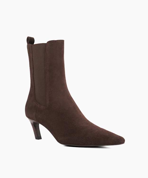 Dune London Orie - Brown Suede Pointed Toe Slanted Heel Ankle Boots