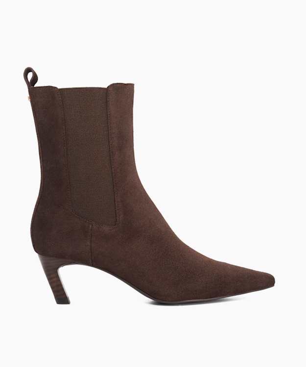 dune london Orie - Brown Suede Pointed Toe Slanted Heel Ankle Boots