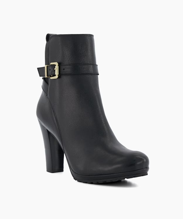 Dune London Orielle - Black Buckle-Detail Block-Heeled Ankle Boots