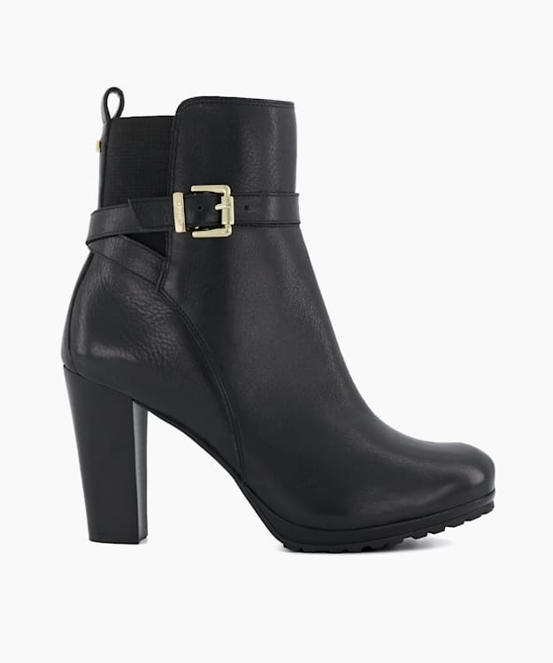 dune london Orielle - Black Buckle-Detail Block-Heeled Ankle Boots