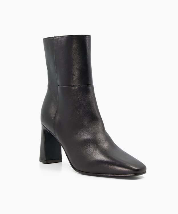 Dune London Orlie - Black Flare-Heel Leather Ankle Boots