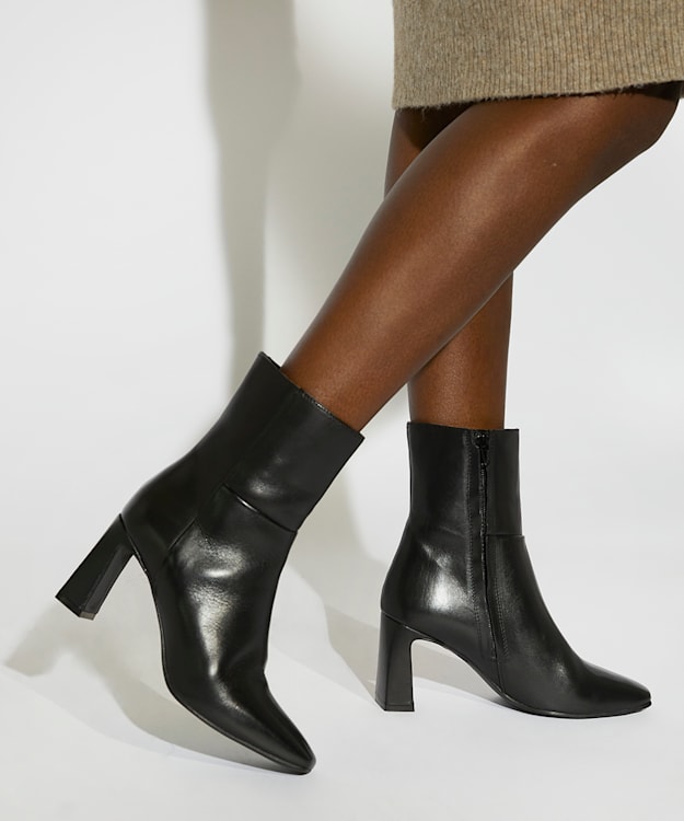 Dune London Orlie - Black Flare-Heel Leather Ankle Boots