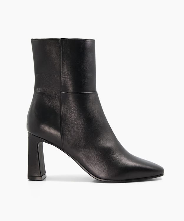 dune london Orlie - Black Flare-Heel Leather Ankle Boots