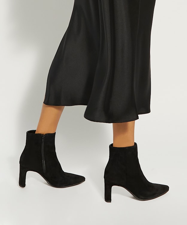 Dune London Ottaly - Black Suede Block-Heeled Ankle Boots