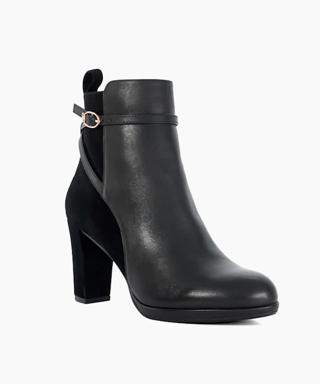 Dune London Ottara - Black Branded Buckle Heeled Ankle Boot