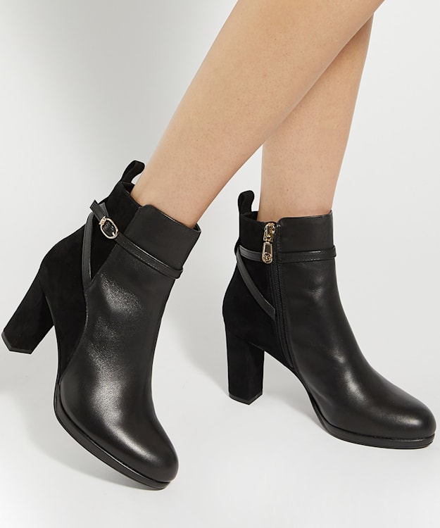 Dune London Ottara - Black Branded Buckle Heeled Ankle Boot