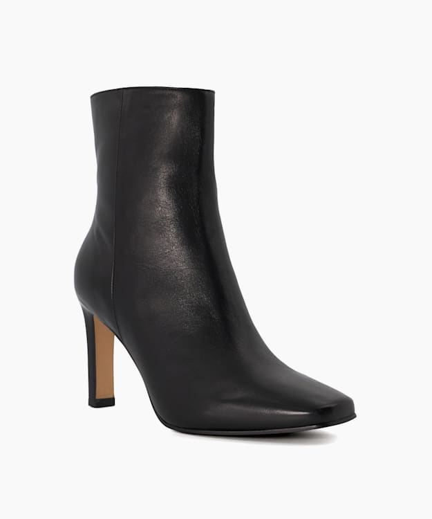 Dune London Oxygen - Black Leather Angular-Heeled Ankle Boots