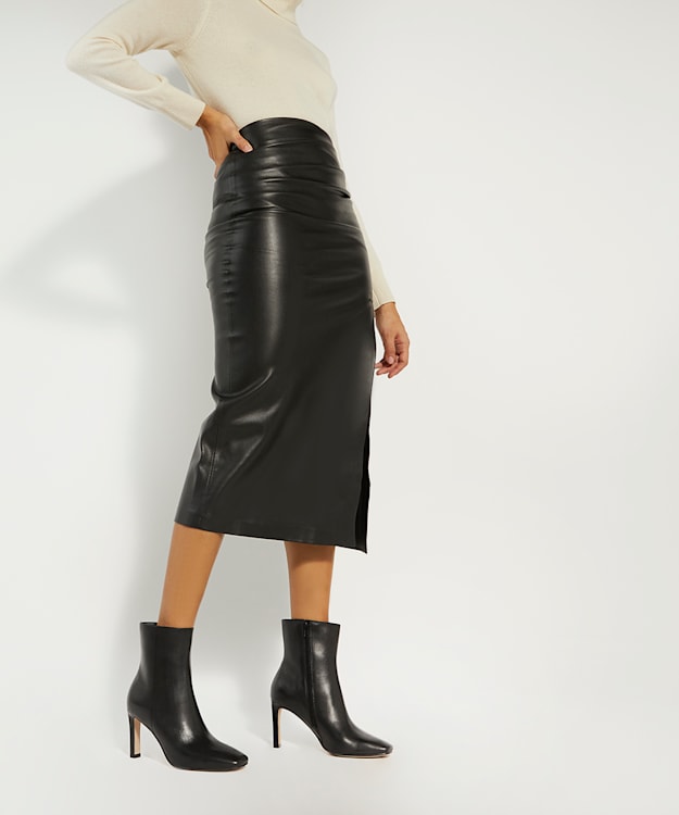 Dune London Oxygen - Black Leather Angular-Heeled Ankle Boots