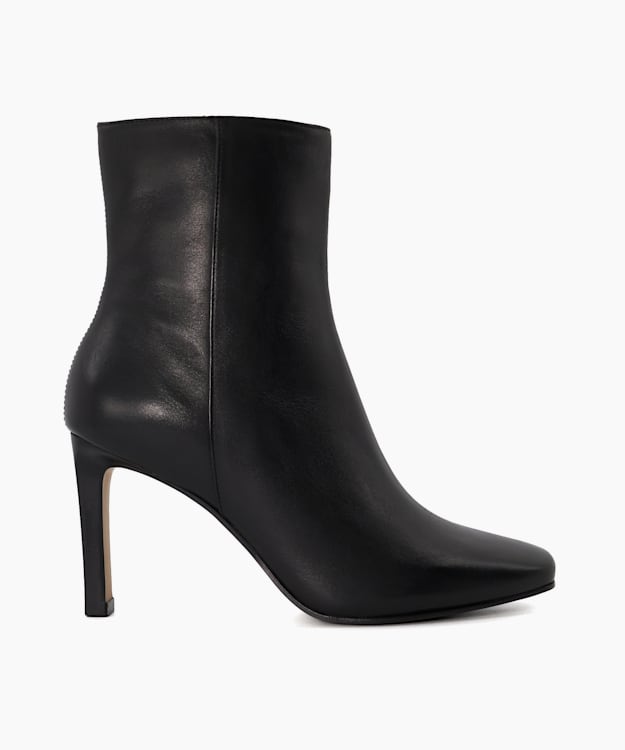 dune london Oxygen - Black Leather Angular-Heeled Ankle Boots