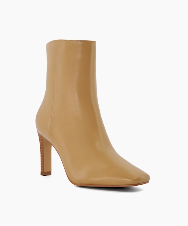 Dune London Oxygen - Camel Leather Angular-Heeled Ankle Boots