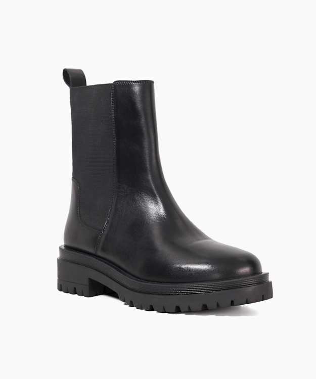 Dune London Pages - Black Leather Cleated Sole Chelsea Boots