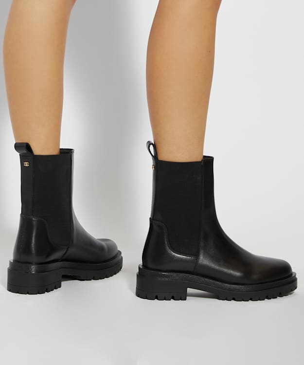 Dune London Pages - Black Leather Cleated Sole Chelsea Boots