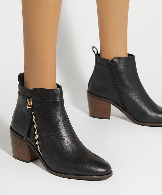 Dune London Paicing - Black Block Heel Side Zip Boots