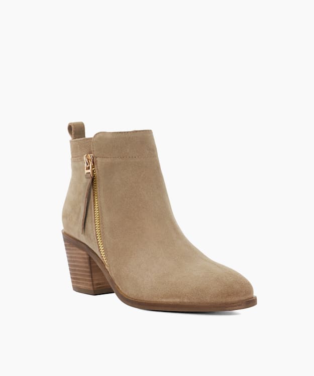 Dune London Paicing - Taupe Block Heel Side Zip Boots