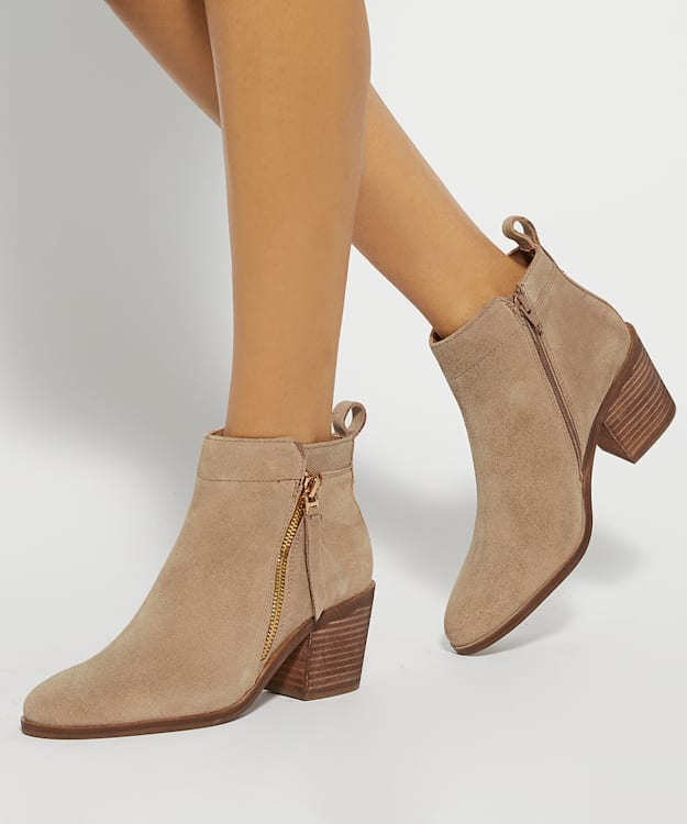 Dune London Paicing - Taupe Block Heel Side Zip Boots