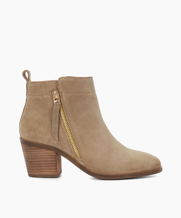 dune london Paicing - Taupe Block Heel Side Zip Boots