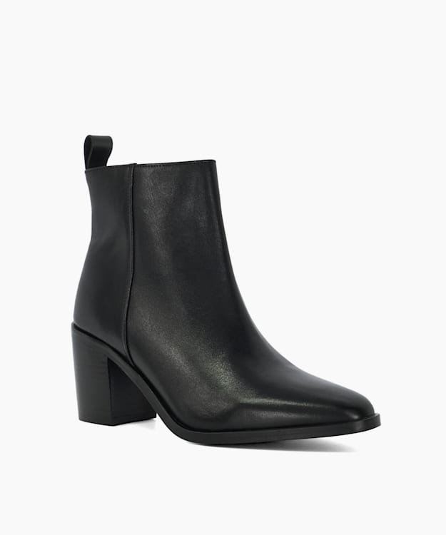 Dune London Palar - Black Almond Toe Block Heel Western Boots