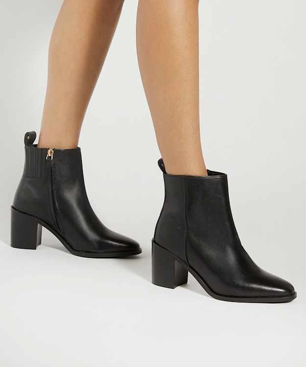 Dune London Palar - Black Almond Toe Block Heel Western Boots