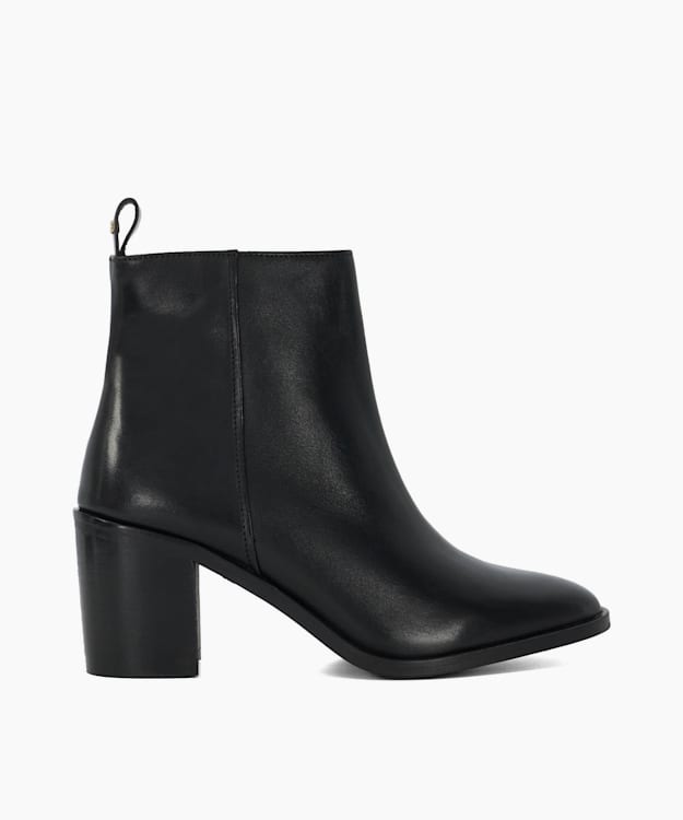 dune london Palar - Black Almond Toe Block Heel Western Boots